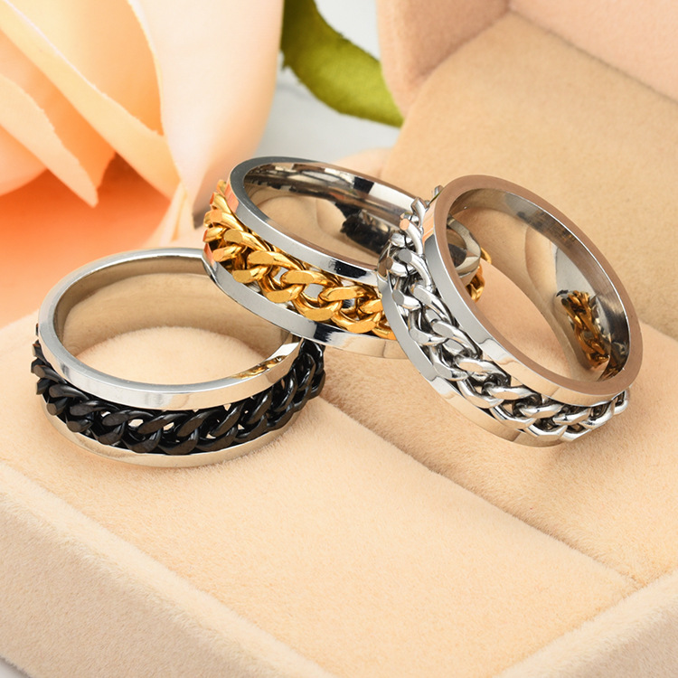 New Simple Titanium Steel Rotatable Roman Chain Ring Wholesale Nihaojewelry display picture 2