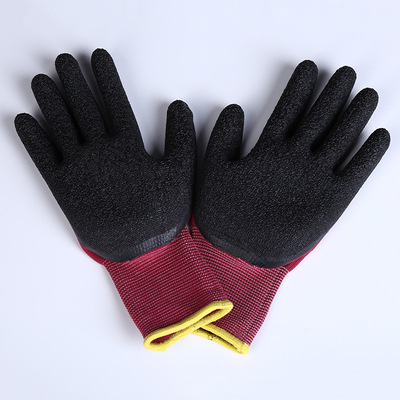 进口紫纱黑胶十三针尼龙起皱透气耐油防滑防静电半挂劳保手套用品