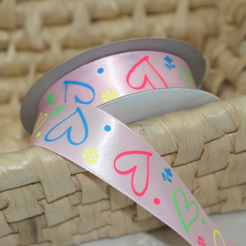 厂家直销戈登织带 丝带缎带 罗纹桃心情人节印刷带 DIY爱心印刷带