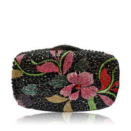 欧美镶钻手拿包晚宴包女士花朵图案手包纯手工制作宴会礼服包