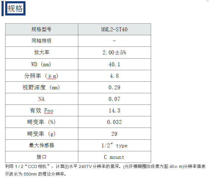 MML-ST系列 MORITEX茉丽特标清远心工业镜头 MML1.5-ST40