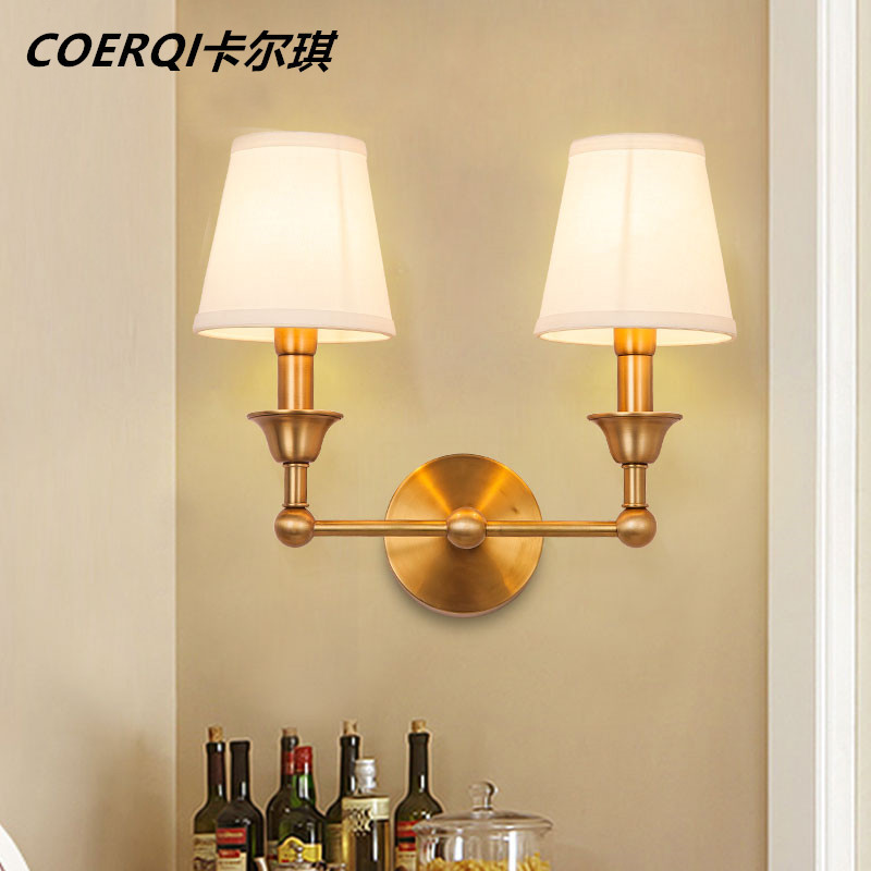 Indoor European-style wall lamp all copper led simple living room background wall bedroom bedside lamp single head double head wall lamp