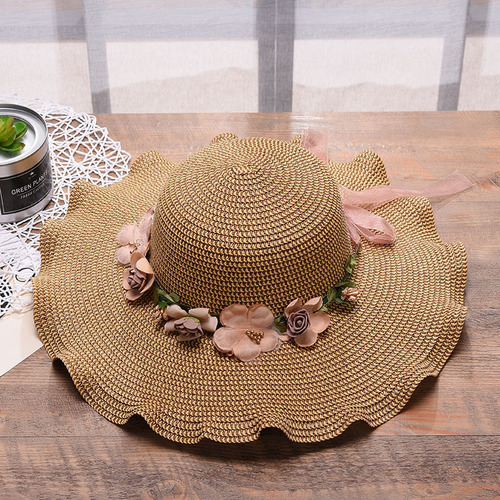 new Korean style women's hat big wave flower sun hat beach outdoor sun hat sun protection straw hat
