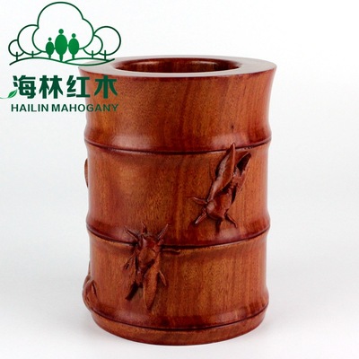 Rosewood circular pen container Red sandalwood Bamboo Cicada solid wood pen container to work in an office Supplies Business gifts Arts and Crafts