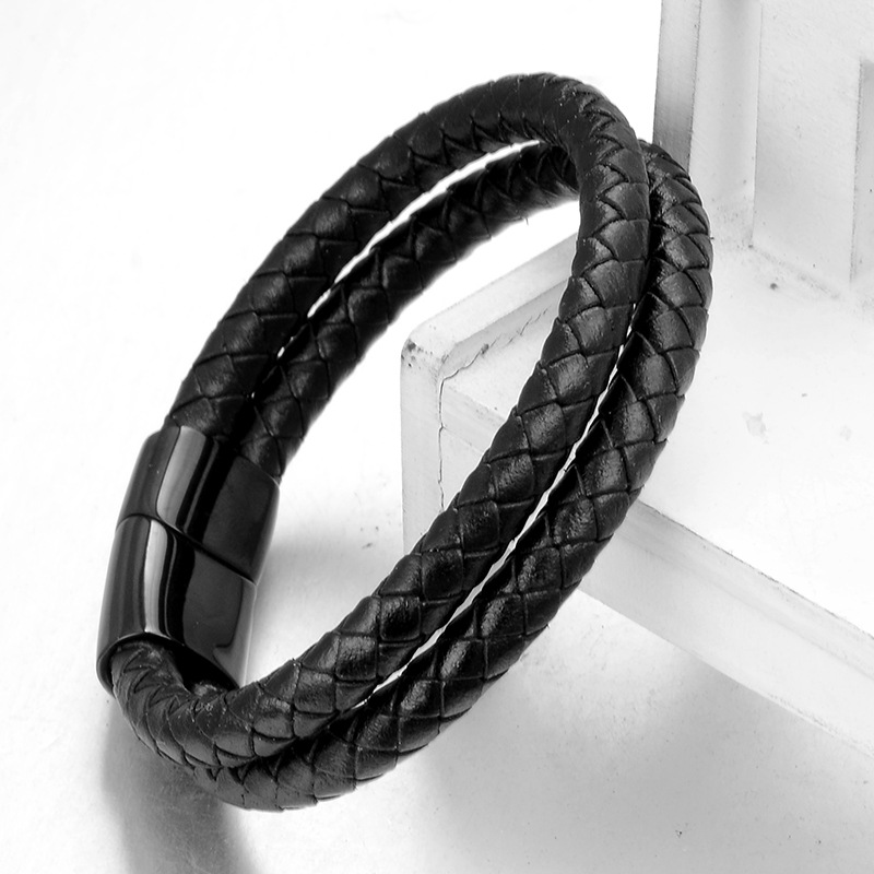 Bracelets Classification 304 Stainless Steel Chain Material 1 Piece Quantity Street Occasion Casual Geometric Pu Leather 18K Gold Plated Vacuum Plating Men'S Bracelets Men Cord & Leather Bracelets