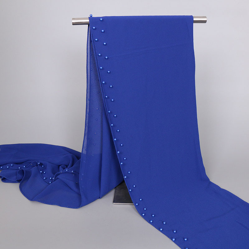 宝蓝色 (2)-珍珠雪纺头巾 民族风包头巾