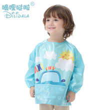 儿童全防水卡通长袖罩衣防脏可清洗画画衣男女宝宝围裙一件代发