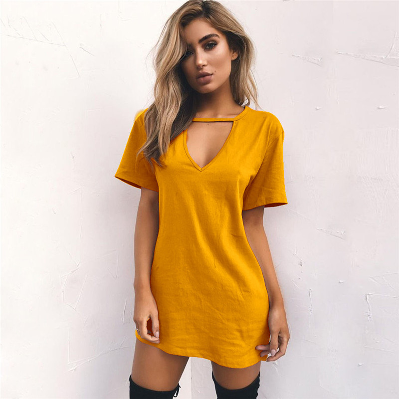 Sexy Deep V-neck Short Sleeve Loose Casual Dress NSGE38867