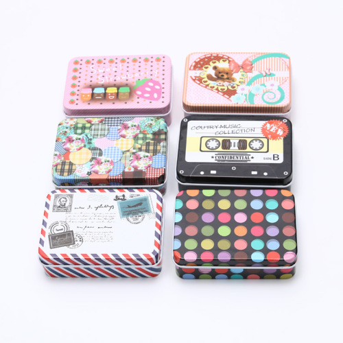 Cartoon Rectangle Tin Box Creative Postcard Packaging Iron Box Metal Packaging Decorative Storage Box