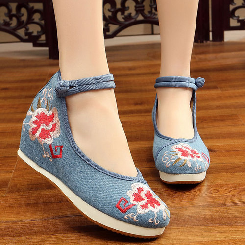 Peony rubber two-color sports travel casual sole canvas patchwork embroidered Chinese style cloth shoes for women's singles