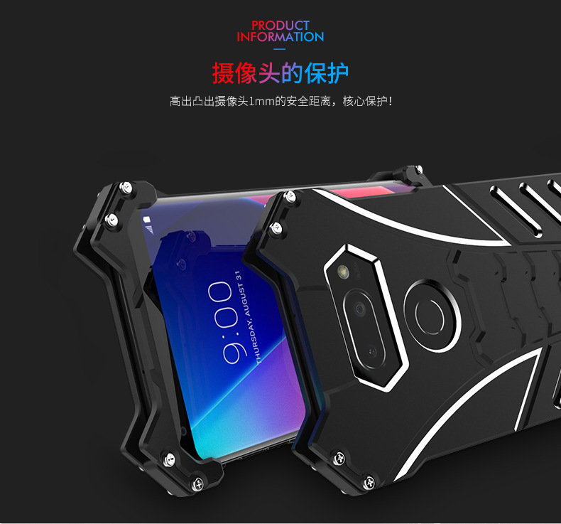 R-Just Batman Shockproof Aluminum Shell Metal Case with Custom Batarang Stent for LG V30 & LG V30+