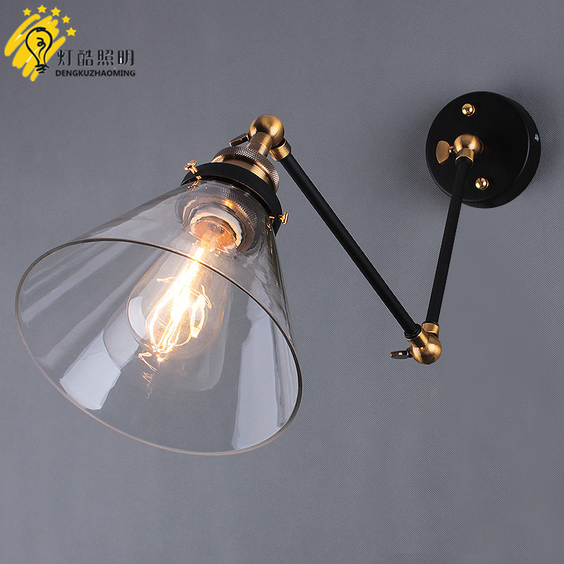 现代简约双节加长摇臂壁灯 个性创意餐厅床头灯 LOFT伸缩玻璃壁灯