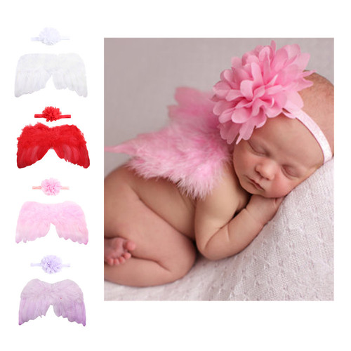 European and American baby angel wings pointed flower headband set children's photo props feather headband wholesale