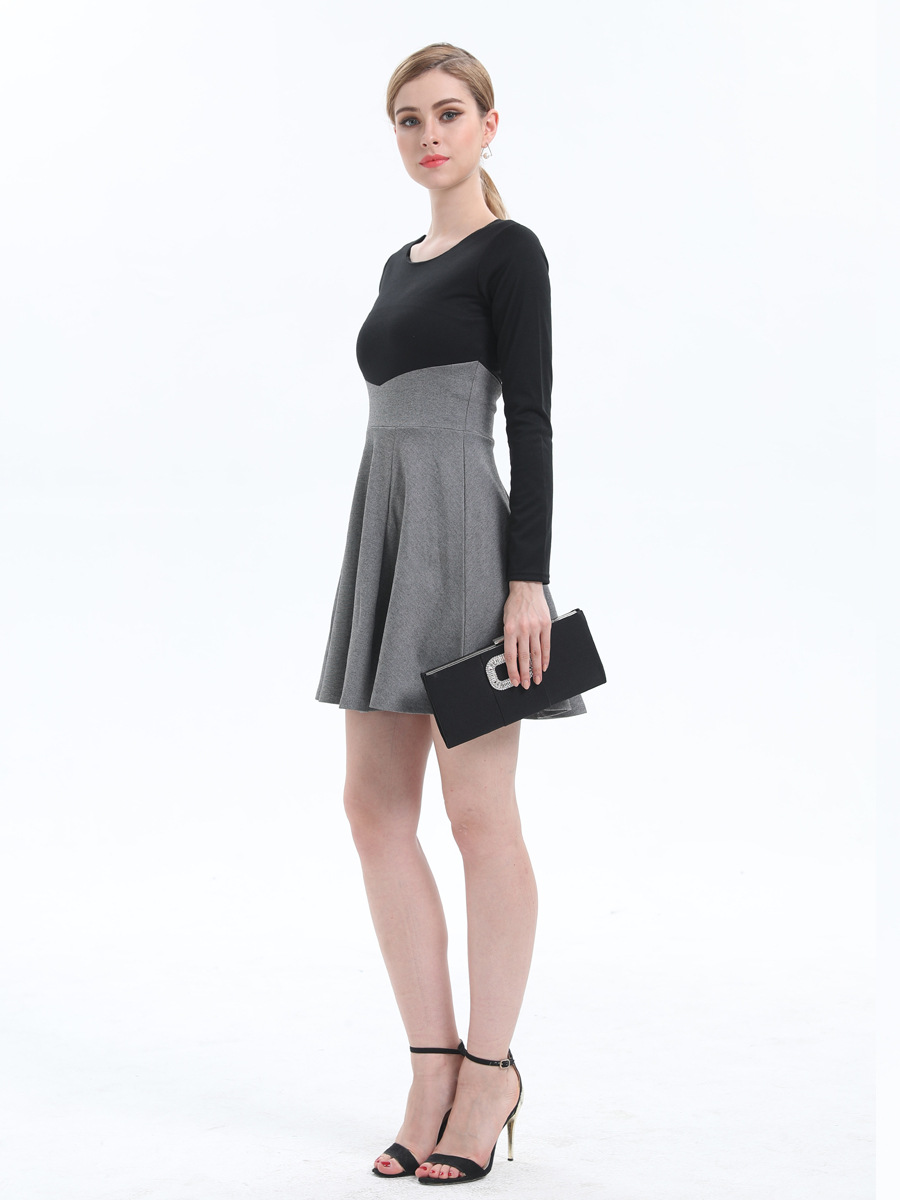 retro stitching slim long-sleeved dress NSJR51590