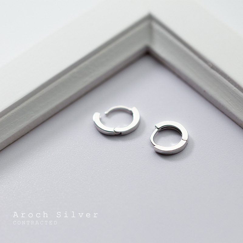 Eloch S925 botón de orejas de plata para mujeres círculo de geometría brillante temperamento joyas de orejas compactas para mujeres G1255