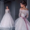 Wedding dress new European and american bride marriage one word shoulder long sleeve lace trailing thin big code