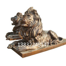 定制门口铜狮子一对古铜色纯铜汇丰狮雕塑生产铸造铜雕狮子厂家