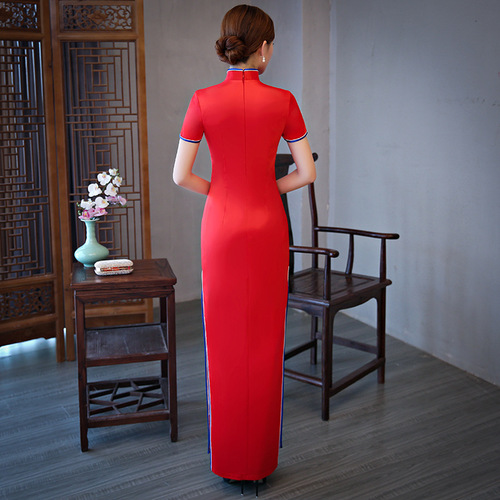 Chinese Dress Qipao Cheongsam performance Dress Satin Embroidered cheongsam dress custom show