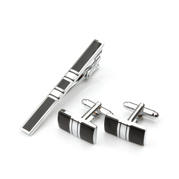 Spot wholesale business enamel cufflinks tie clip set fashion Men's metal jewelry cufflink set