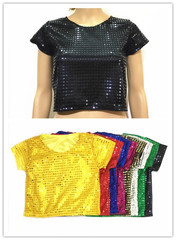 Graduation performance choir men and women performance dancing polka dots dazzling sequin short-sleeved T-shirt tops stage wear