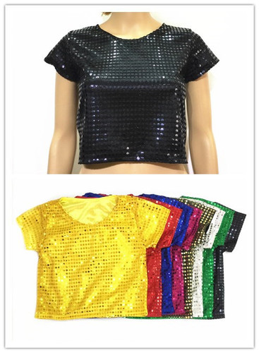 Graduation performance choir men and women performance dancing polka dots dazzling sequin short-sleeved T-shirt tops stage wear