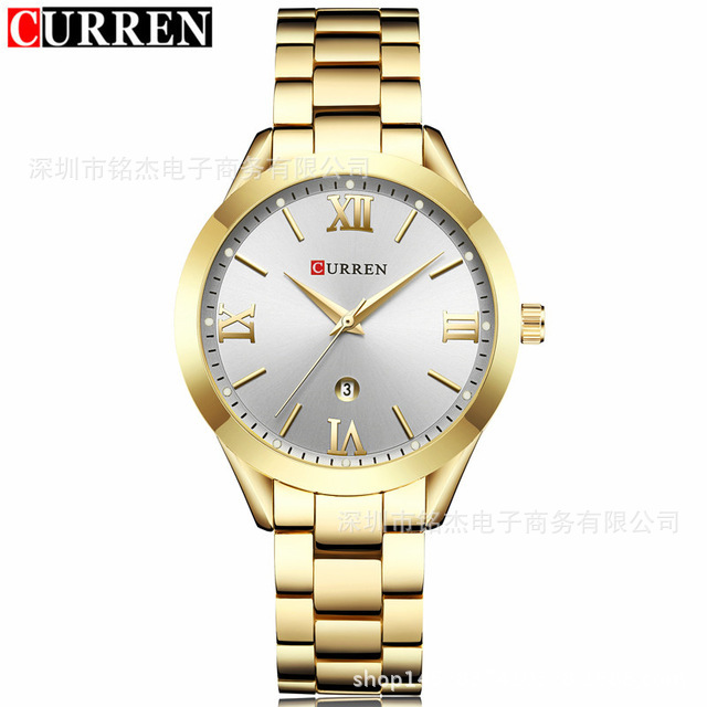 Currenカレン9007新作レディーススチールベルト腕时计レディースファッションカジュアル防水クォーツ时计レディース时计