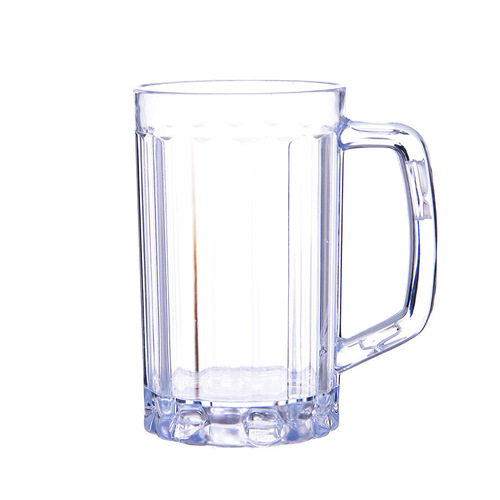 厂家批发 塑料PS啤酒杯透明杯带把加厚扎啤杯 饮料杯果汁杯子