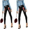 Occident black elastic embroidered high waist lady cowboy pants