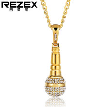 P0061-NK07 欧美韩版个性时尚好声音满钻麦克风男女钛钢吊坠项链