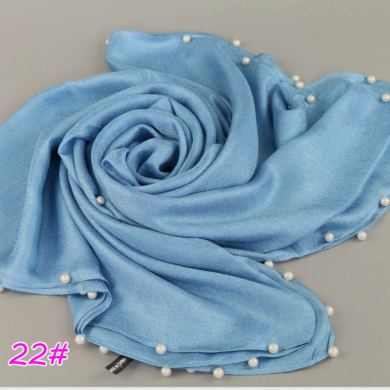 22# -钉珍珠围巾荷兰亚麻单色围巾