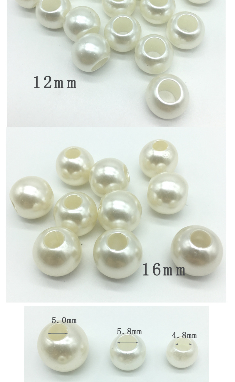 ABS优质大孔喷漆米白仿珍珠圆形桶珠DIY发绳皮圈饰品配件详情图3