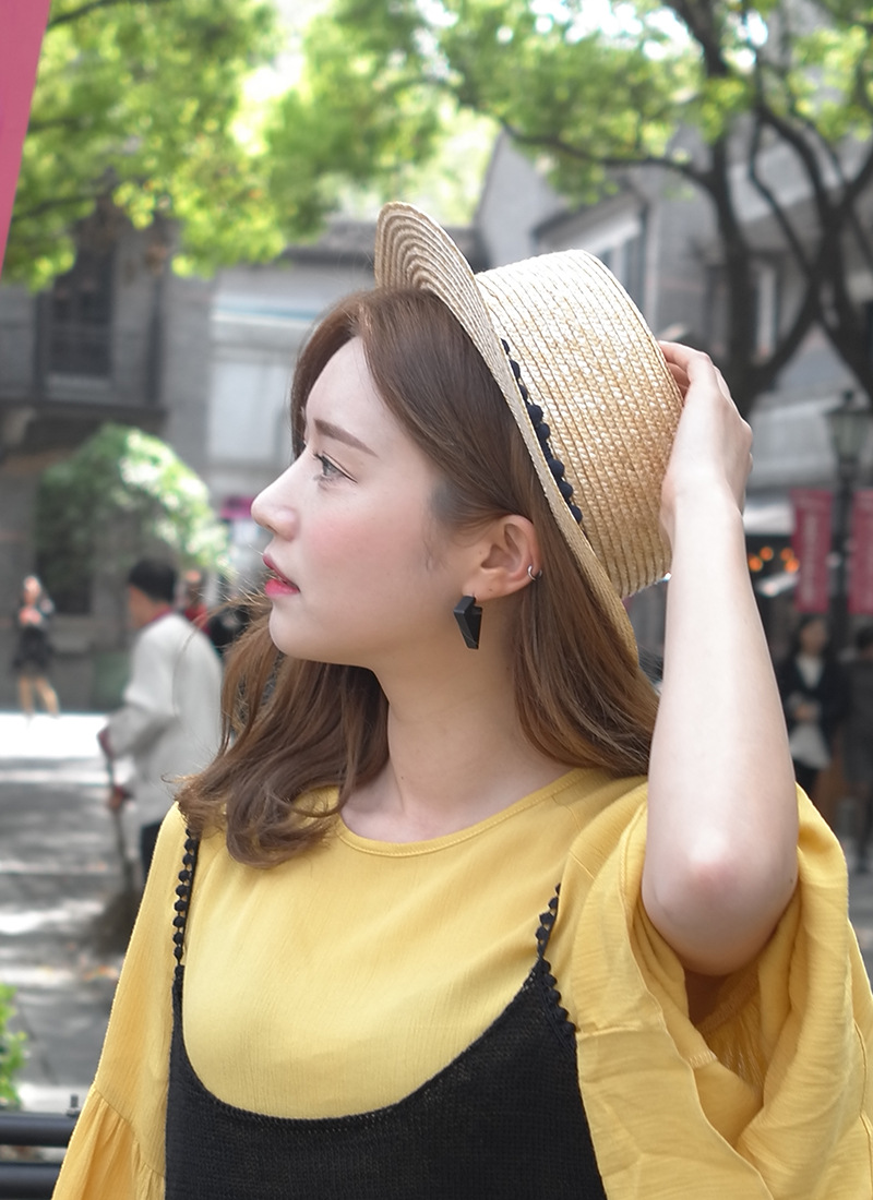 flat-top small hair ball straw hat NSTQ34751