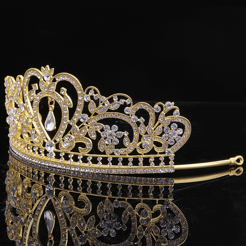 Fashion Water Droplets Crown Flower Alloy Rhinestone Plating Crown 1 Piece display picture 1