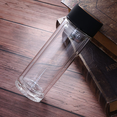 新款创意透明玻璃杯时尚商务双层保温杯 户外便携定制logo水晶杯