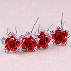 New Arrival Rose Hairpin Bride Headpiece Red Hairpin U-shaped Updo Wedding Accessory Bulk Hair Accessory
