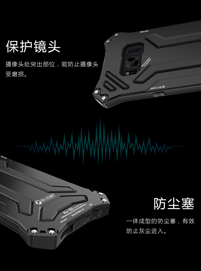R-Just Gundam Water-resistant Shockproof Dirt-proof Snow-proof Premium Armor Heavy Duty Metal Protective Case Cover for Samsung Galaxy S8 Plus & Galaxy S8