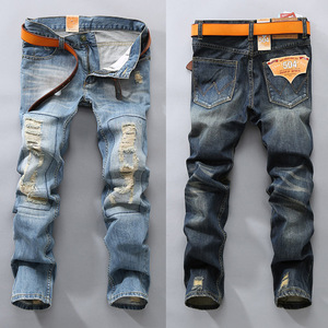 Nostalgic patch jeans in European and American jeans