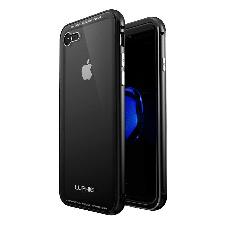 Luphie iGlass Airframe Aluminum Bumper Air Barrier Tempered Glass Back Case Cover for Apple iPhone 8 Plus & iPhone 8