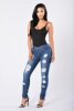 high waist hole jeans European pop stretch cotton straight pant