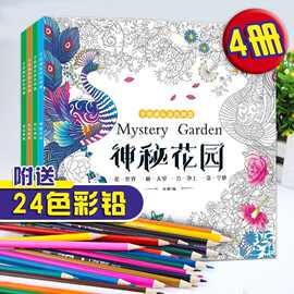 全套4册神秘花园/时间旅程/童话梦境/奇幻森林涂色本填色书趣味