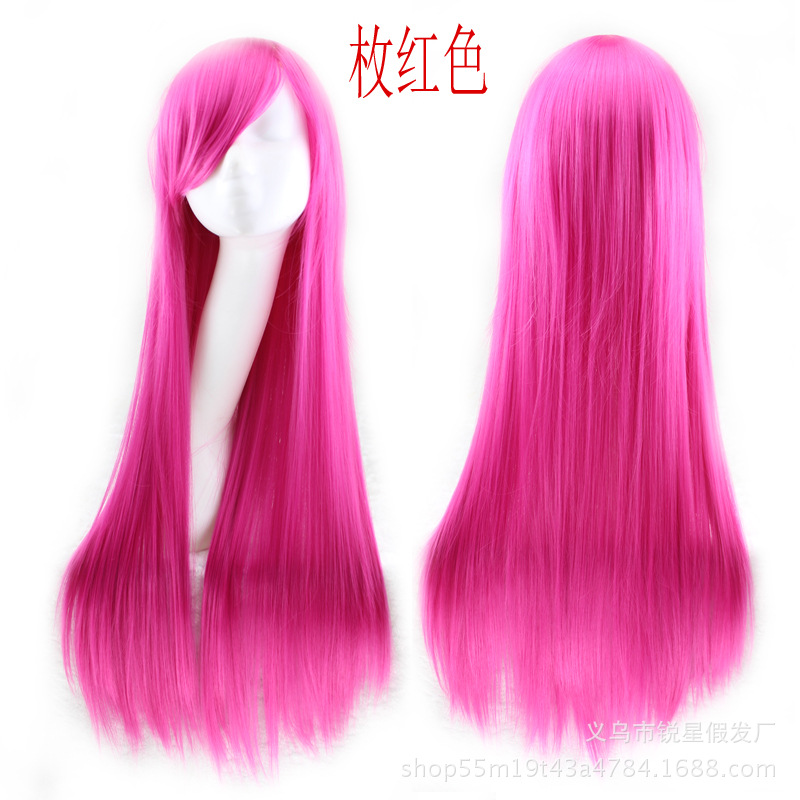 原宿动漫cosplay假发 长直发斜刘海80CM彩色动漫COS长发套 厂家直-阿里巴巴