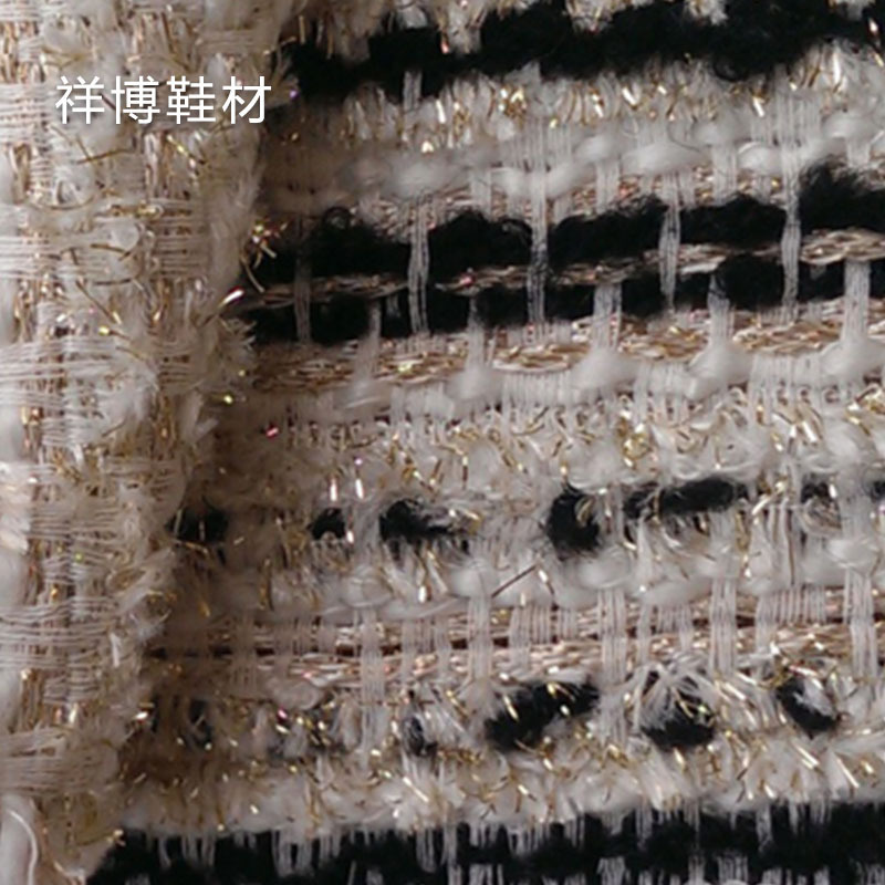 现货供应 金丝格子呢粗纺花式梭织毛呢 秋冬装时装鞋材面料