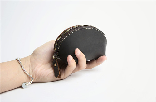 Korean version of creative retro crazy horse leather first layer cowhide mini shell coin purse for men and women genuine leather coin bag storage bag