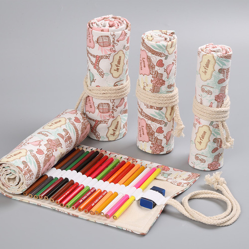 Paris Eiffel Tower small fresh canvas handmade pen curtain 12 24 36 48 72 hole pencil bag pencil box color pencil