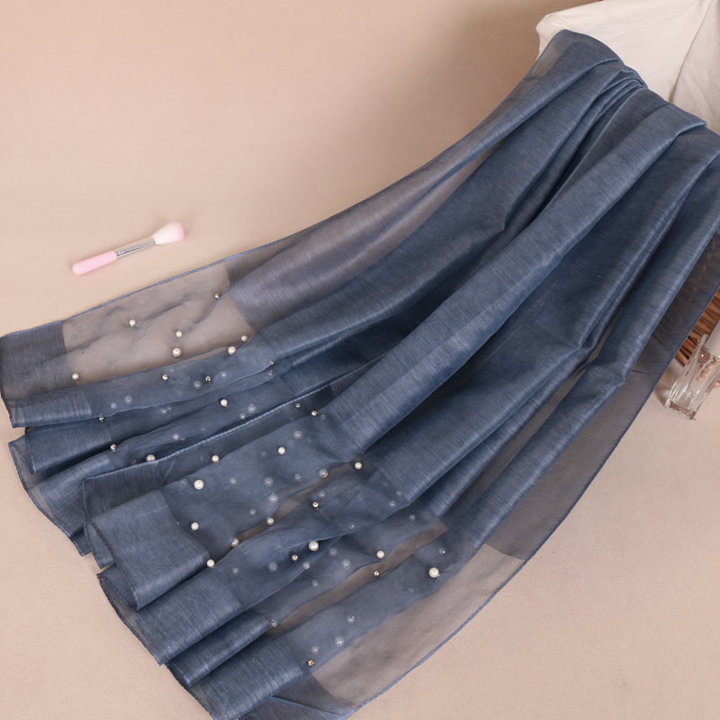 #8牛仔蓝 (8) 蕾丝珍珠羊绒围巾