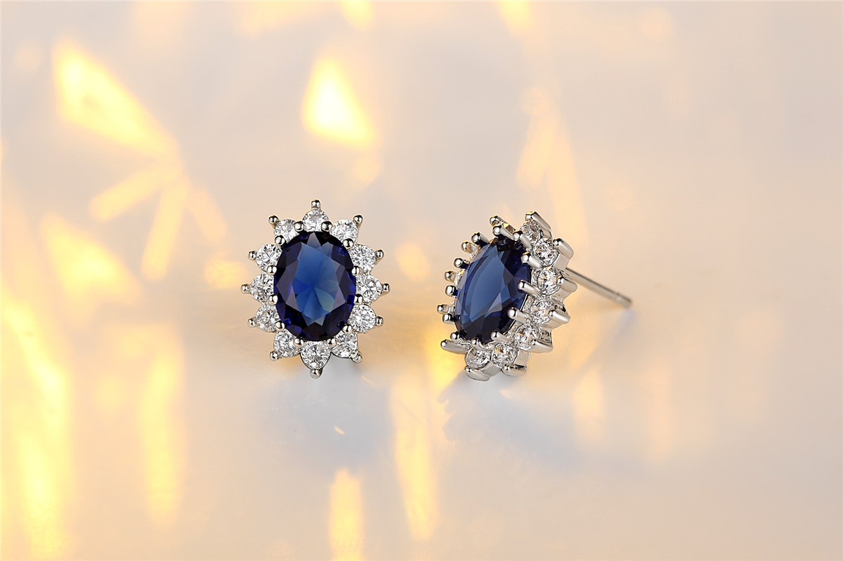 Prinz William Und Prinzessin Kate Heiraten Tansania Saphir Ring Ohrring Halskette Dreiteiliges Set display picture 8