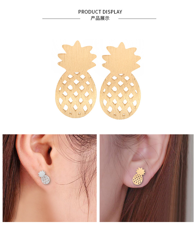 Hot Selling Hollow Pineapple Fruit Gold And Silver Earrings Wholesale display picture 9