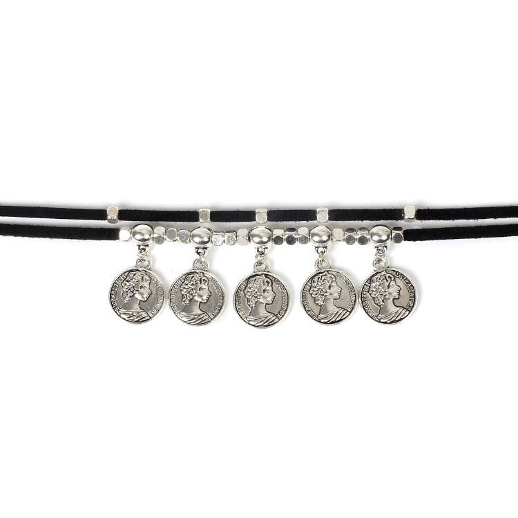 30g Weight Necklace Classification Wedding, Travel Occasion Lock Pattern Women'S Gender Black Color Punk Style Exaggerated Multilayer Leaf Pendant Bandage Bohemian Style Retro Coin Neckband 3
