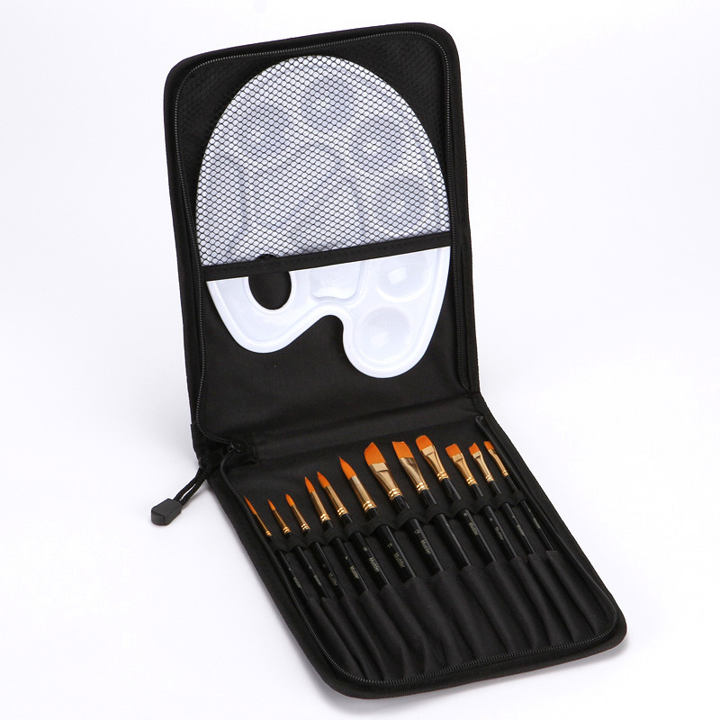 12支多功能组合带包画笔套装 含调色盘刮刀 水彩水粉油画笔套装