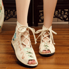 老北京布鞋女鞋單鞋民族風綉花鞋平跟時尚魚嘴涼鞋